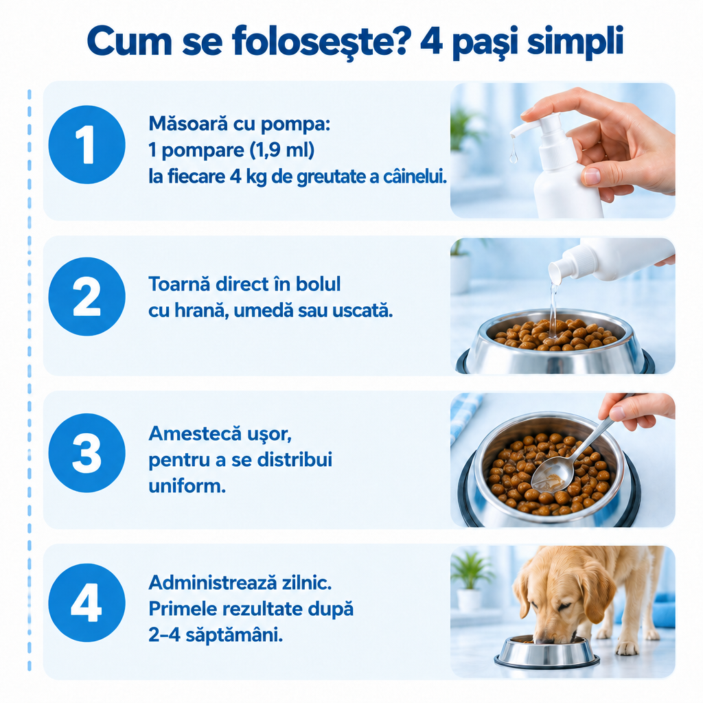 Cum se folosește Pawmate Colagen pentru câini în 4 pași