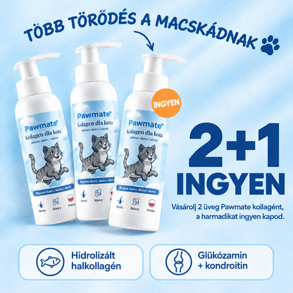 Pawmate Kollagén macskáknak – 2+1 ingyen csomag: vásárolj 2 üveget, a harmadikat ingyen kapod