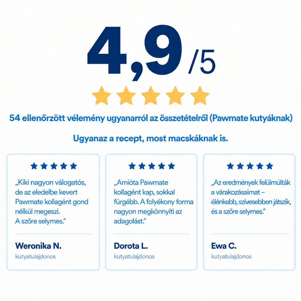 4,9/5 értékelés – vélemények ugyanarról a Pawmate összetételről kutyáknak