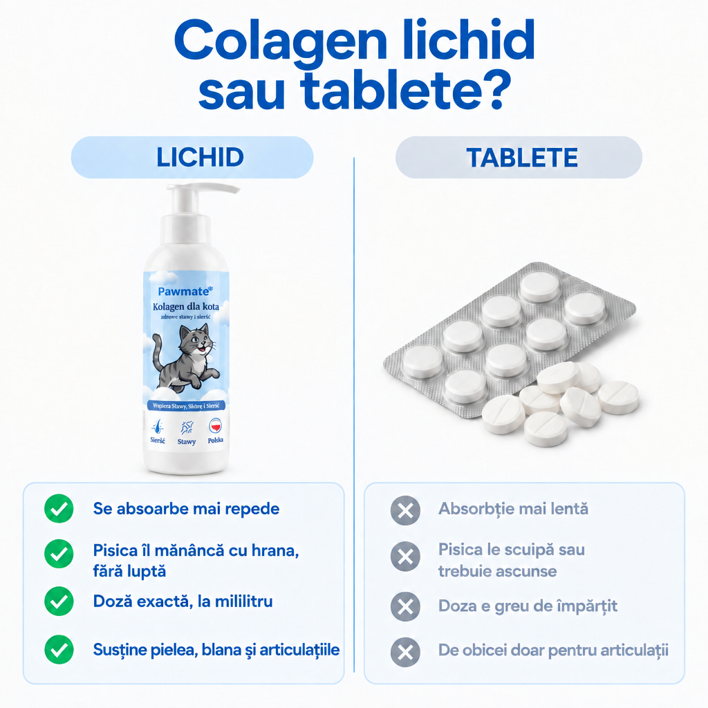 Colagen lichid pentru pisicii sau tablete – comparație