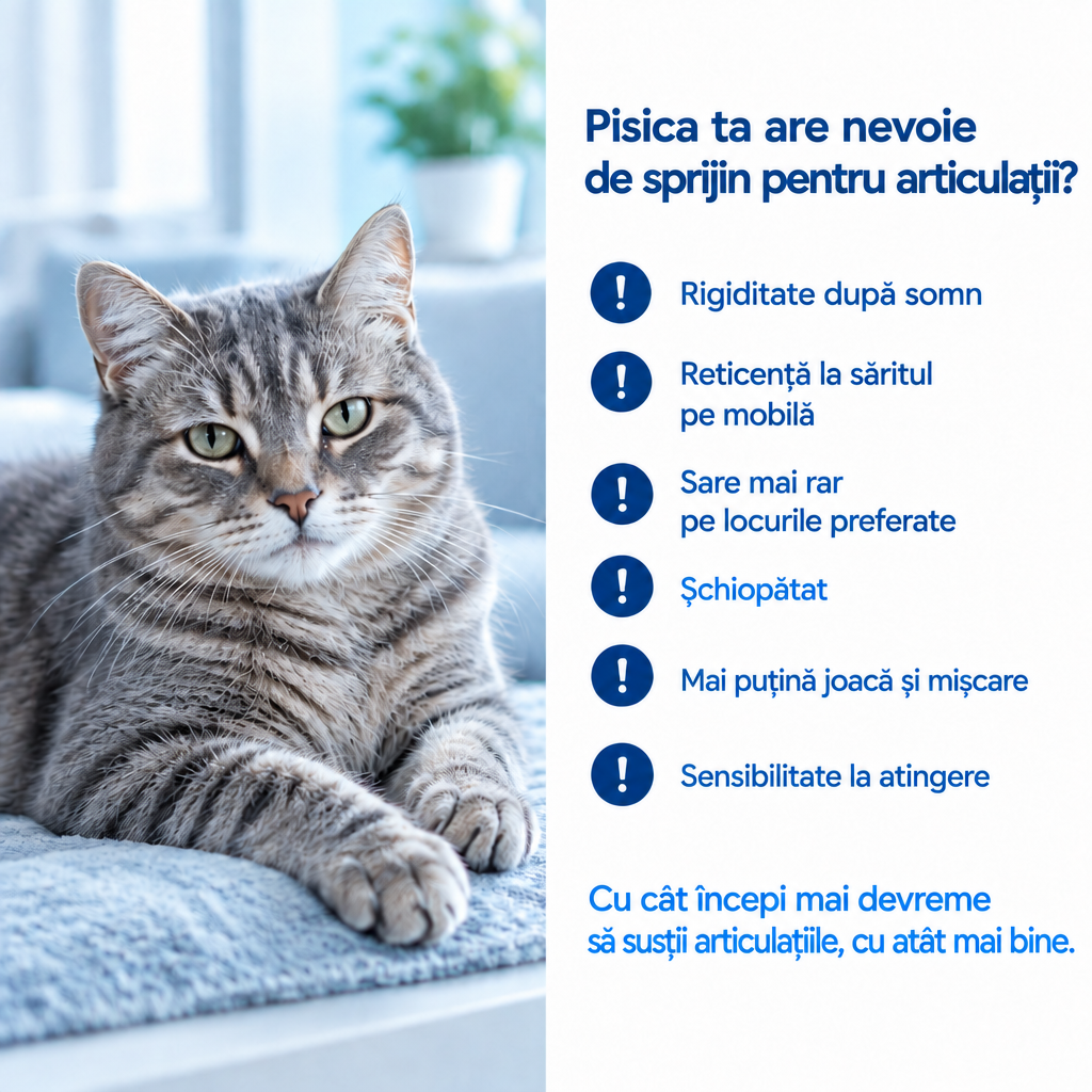 Semne că o pisică are nevoie de sprijin pentru articulații