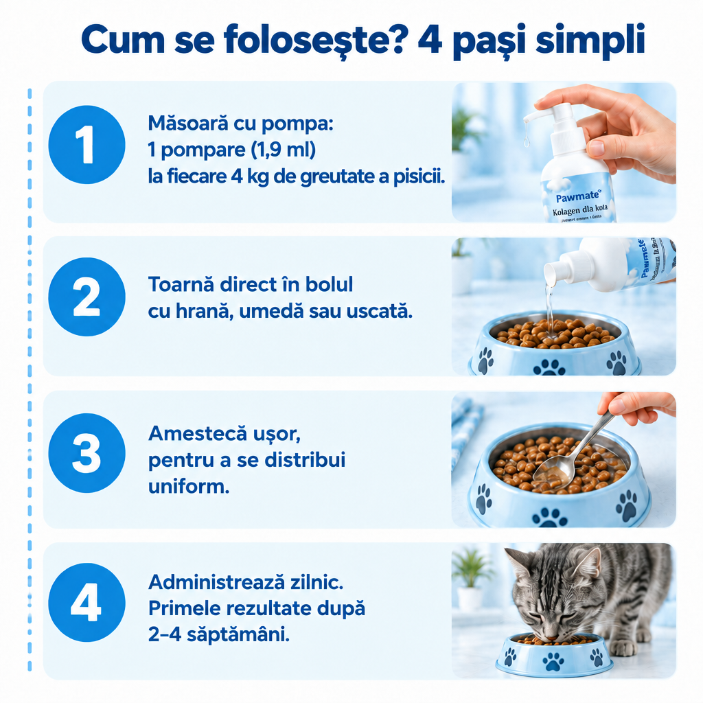 Cum se folosește Pawmate Colagen pentru pisici în 4 pași