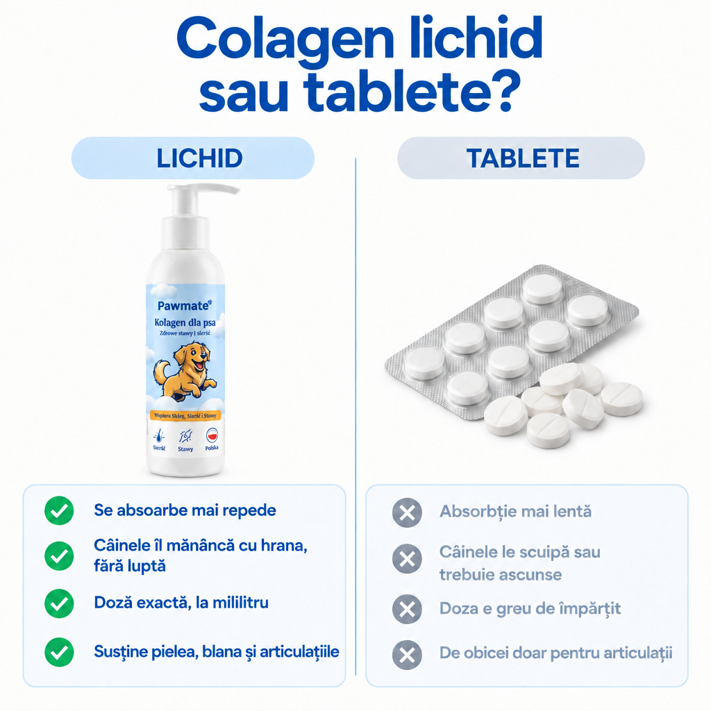 Colagen lichid pentru câinelui sau tablete – comparație